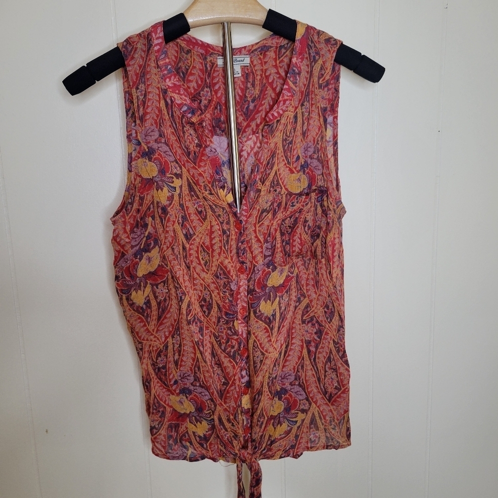 Lucky Brand Boho Paisley Print Sleeveless Button Up Blouse